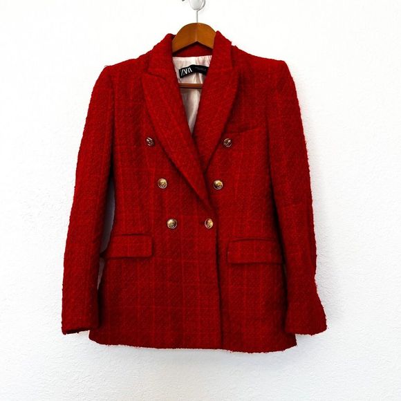 Zara Jackets & Blazers - Zara Kate Middleton Textured Double-Breasted Blazer in Red Size XS Tweed